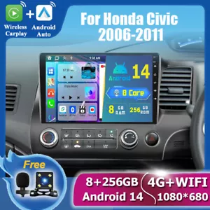 8+256GB For Honda Civic 2006-2011 Android14 Car Stereo CarPlay GPS Head Unit AHD - Picture 1 of 18