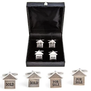 Realtor For Sale Sold 2 Pairs Cufflinks Real Estate Agent Wedding Fancy Gift Box - Picture 1 of 8