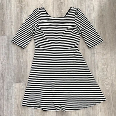 New Pixley Stitch Fix Kathy Striped Fit Flare Dress V Back Black Off White XL - Image 1 of 4