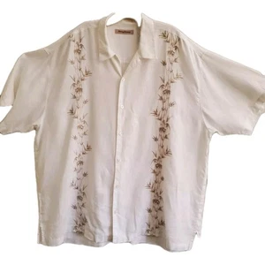 Tommy Bahama Shirt Men 2XL Short Sleeve Linen Button Down Embroidery Cream SPOTS - Picture 1 of 13