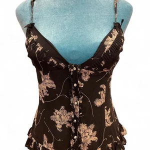 Y2K Guess Women's Black silk button up cami vintage floral Babydoll Fairy Whimsy - Picture 1 of 8