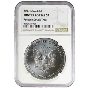 2017 $1 1-oz American Silver Eagle NGC MS69 Mint Error Obverse Strike Thru - Picture 1 of 1