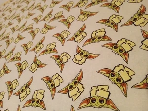 Baby Yoda Fabric Mandalorian fabric Remnant 44x17 Grey/white background - Picture 1 of 1