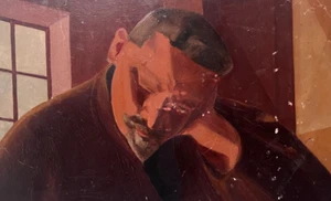 Antique Original Painting Red Man Portrait Sleeping - Picture 1 of 8