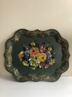 Vintage Large Tole Tray Hand Painted Floral 19”x25” Metal Tray