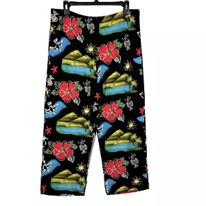 Vintage Damen Tropical Crop Hose Gr. M Coastal Floral Sea Tribal Island Slinky - Bild 1 von 13