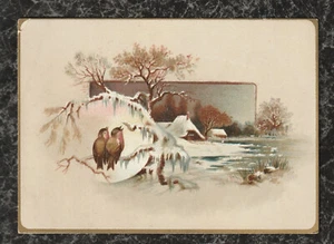 Victorian Stock Trade Card Birds Sing on a Snow Covered Branch in Winter 5x3.5 - Bild 1 von 2