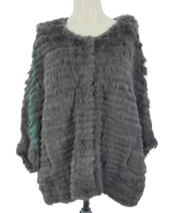 Max and Moi Kaninchenfell Mantel Jacke flauschig grau grün Wollfutter Gr. 40 UK 12 - Bild 1 von 10