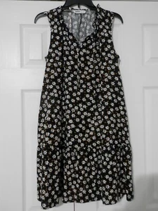 NWOT Sonoma Black Floral Tiered Sleeveless Dress Sundress w Pockets Sz Small - Picture 1 of 5