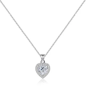 Silver Heart Necklace 925 Sterling Silver Necklace for Women Diamond Pendant ... - Picture 1 of 7