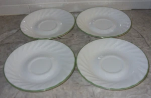 Corelle Chutney 4 Saucers White Swirl Rim w Green Edge EXCELLENT Made in the USA - Picture 1 of 6