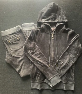 Genuine Juicy Couture Hoodie Medium & Cuffed Bottoms Small Dark Grey - Picture 1 of 2