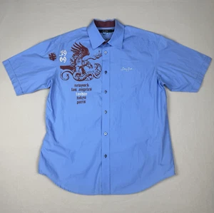 Sean John Shirt XL Blue Y2K Mens Vintage Polo Button up Grunge Embroidered - Picture 1 of 9