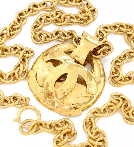 CHANEL Collana Catena Trapuntata Grande CC Logo CC 34" Tono Oro 94P Autentica con Scatola #2439