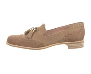 STUART WEIZMANN GUYTHING LIZARD PRINT SUEDE TASSEL LOAFERS NATURAL 7 1/2 M - Picture 1 of 9