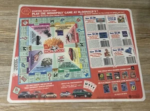 Vintage 1988 McDonald’s Monopoly Board Game Unused Paper Placemat Tray Liner - Picture 1 of 2
