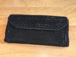 Hato Hasi Evening Bag Purse Handbag Black Beaded Clutch Vintage Japan - Picture 1 of 6