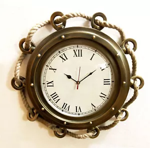 Antiguo reloj de pared náutico de 16" con cuerda de yute marino para barco decoración del hogar - Imagen 1 de 6