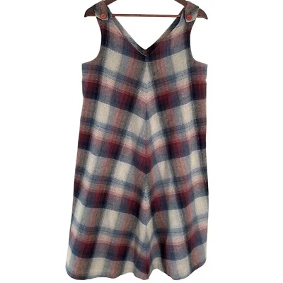 Винтажный 60-х Sears материнства носить линия Shift платье размер 8 коричневый клетку шерсти - Изображение 1 из 4