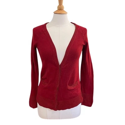 Suéter Cárdigan Eddie Bauer Mezcla Algodón Cachemira Rojo Borgoña Cuello en V, XS Foto 1 de 4