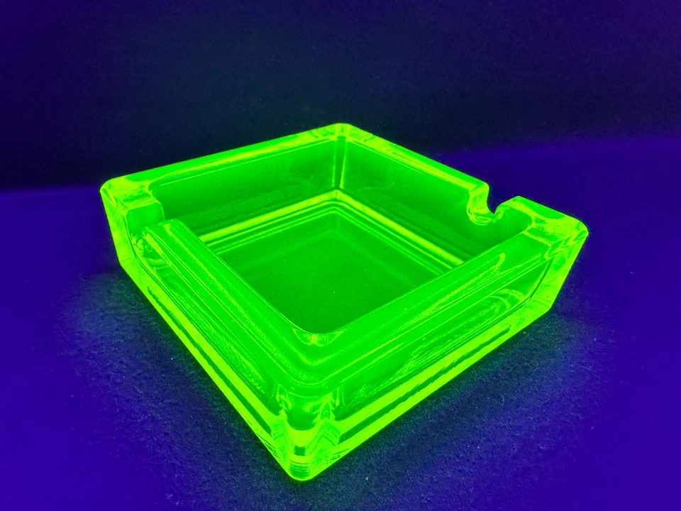 Uranium Glass Ashtray in Polished Vaseline, Square design Czech New Glows - image 1 of 4