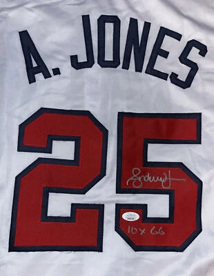 Andruw Jones signed Atlanta Braves white jersey COA w/ 10x GG Inscript JSA COA - Image 1 of 4