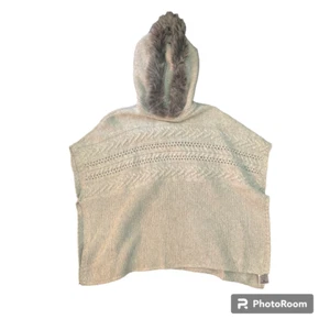 Gap Kids Sweater Poncho in gray with Faux Fur lined hood sz XL - Picture 1 of 10