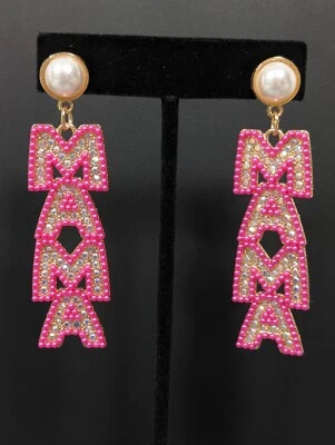 Pendientes perforados grandes de cristal rosa MAMA AB tono dorado imitación perla Foto 1 de 4