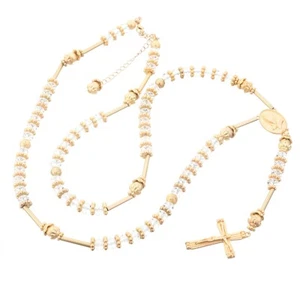 Hip Hop 8mm Clear Bead Matte Gold Rosary Pray Hand & Jesus Cross Necklace MGCL - Picture 1 of 4