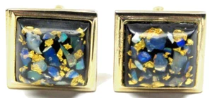 Confetti Cufflinks Gold Square Bullet Back Men Vintage Formal Wear - Picture 1 of 4