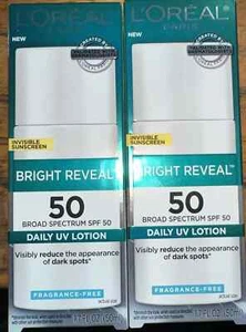 2 Pack L'Oreal Bright Reveal UV Lotion Fragrance Free Sunscreen 1.7 oz Each - Picture 1 of 1