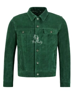 Chaqueta de cuero camionero para hombre verde gamuza informal moda camisa estilo chaqueta 1280 - Imagen 1 de 4