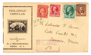 Eden, Nueva York Circular filatélica 1916 enferma. Cubierta de anuncio para México. Franquicias coloridas + - Imagen 1 de 2