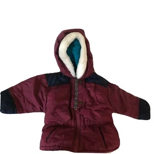 Weather Tamer Coat Jacket Girl's Size 24M Winter Burgundy Hooded Vintage - Picture 1 of 9