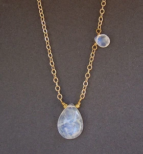 U&C Sundance Polished & Faceted Blue Moonstone & 14kt Gold Filled Chain Necklace - Picture 1 of 4