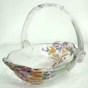 Mikasa Classics Holiday Bells Textured Glass Basket Candy Dish Bow Handle - Picture 1 of 10