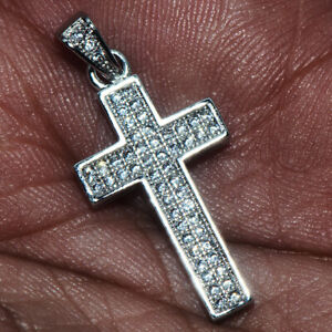 Sparkling Cross Pendant 925 Silver Full Stone Crystal Jewelry For Chain Necklace