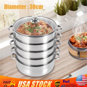5-tier Stainless Steel Food Steamer Pot Cookware Cooker Steam Pot With Lid 30cm - Picture 1 of 12