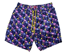 Party Sharks Swim Trunks ~ Size L  Sunny Pink Flamingo Navy Tropical Palm Tree - Picture 1 of 7