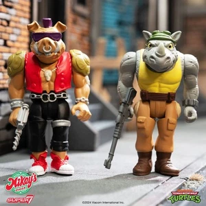 (New) TMNT Super7 Reaction figure set of 2 MIKEYS PIZZA BeBop & Rocksteady - Picture 1 of 6