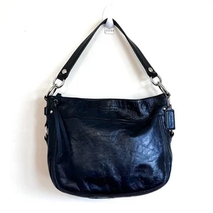 VTG Coach Zoe Crinkled Hobo Shoulder Bag Black Silver Leather F1082-F15478 Read - Picture 1 of 12