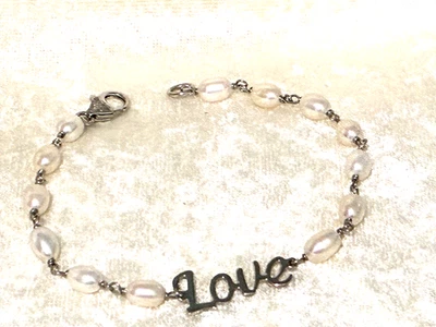 PULSERA "AMOR" INSPIRADORA PERLA HONORA, PLATA DE LEY, TALLA GRANDE (M4904-52) Foto 1 de 4