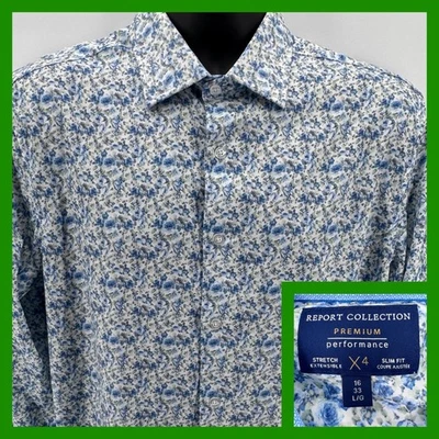 Report Collection Mens Premium Performance Slim Fit Floral Dress Shirt L Stretch - Image 1 of 4