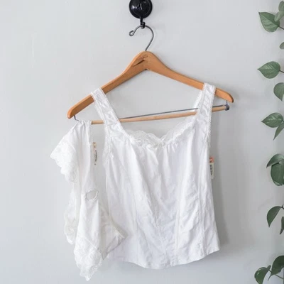 NUEVO CON ETIQUETAS DE COLECCIÓN Conjunto de Camisola y Panty de Encaje Blanco para Mujer’s M Mediano Novia JCP Delicado Foto 1 de 4