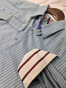 Robert Graham X Shirt Mens Blue Green Striped Flip Cuff Tailored Fit Casual - Picture 1 of 10