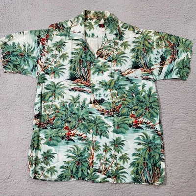 Camisa Nacional Verdadera Vintage Para Hombre Mediana Verde Rayón Hawaiano Cuello Lazo Años 60 Foto 1 de 4