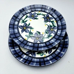 2 Vintage Saucers Salad Plates 7.75″ Dessert Blue White 1995 P Boatman Pottery - Picture 1 of 5