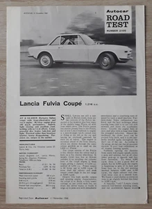 Lancia Fulvia Coupe Road Test Brochure 1966 - 1300 - Picture 1 of 4