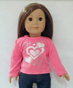 Top de manga larga rosa corazón metálico para muñecas American Girl de 18" - Imagen 1 de 2