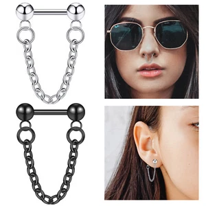 1PC 16G Nose Ring Chain Septum Piercing 316L Steel Daith Helix Cartilage Earring - Picture 1 of 11